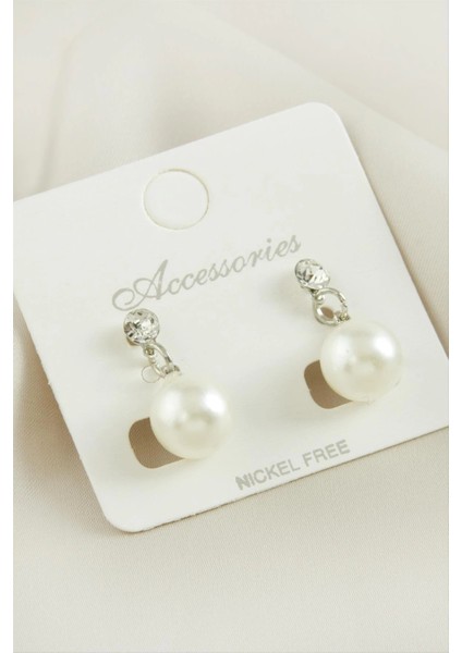 Yuvarlak Inci Taşlı Küpe