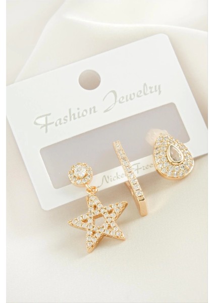 3 Adet Yıldız Zirkon Taşlı Küpe