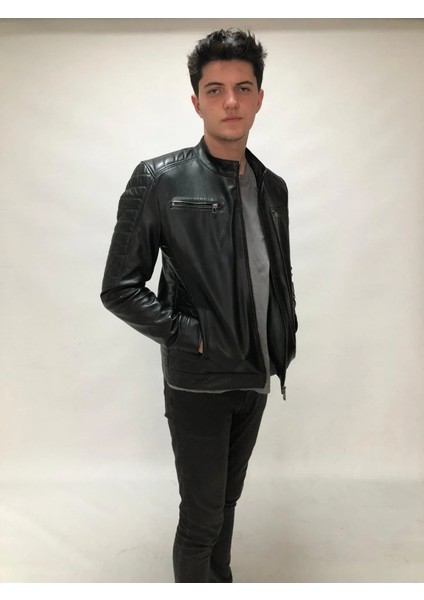 Siyah Hakiki Deri Mont Erkek – %100 Gerçek Deri, Uşak El Işçiliği, Özel Üretim