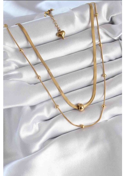 316 L Çelik Gold Renk Italyan Zincir Model Topçuk Detay Kolye