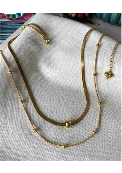 316 L Çelik Gold Renk Italyan Zincir Model Topçuk Detay Kolye modelleri