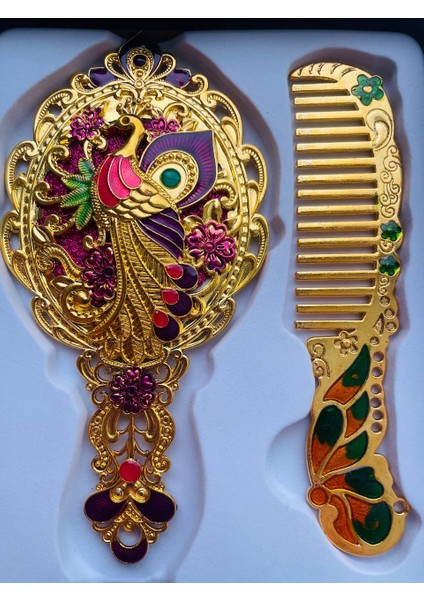 Ayna Tarak Seti, Kutulu-Metal-Hediyelik Takım, 13CM Aynalı Saç Fırçası, Tavuskuşu Figürlü fiyatları