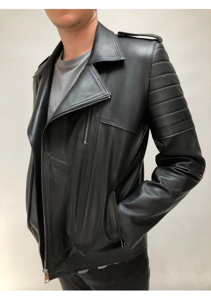 Siyah Hakiki Deri Mont Erkek – %100 Gerçek Deri, Uşak El Işçiliği, Özel Üretim indirimleri