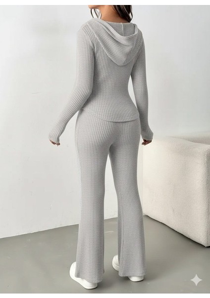 Kadın Uzun Kollu Kapşonlu Önden Fermuarlı Kaşkorse Bluz ve Pantolon Ikili Takım modelleri