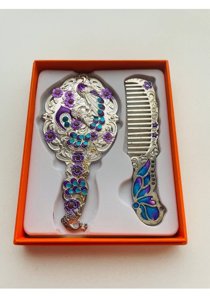 Ayna Tarak Seti, Kutulu-Metal-Hediyelik Takım, 13CM Aynalı Saç Fırçası, Tavuskuşu Figürlü fiyatları