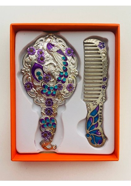 Ayna Tarak Seti, Kutulu-Metal-Hediyelik Takım, 13CM Aynalı Saç Fırçası, Tavuskuşu Figürlü fırsatları