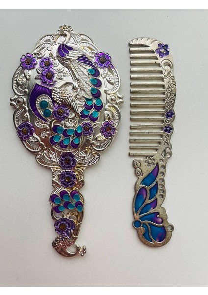 Ayna Tarak Seti, Kutulu-Metal-Hediyelik Takım, 13CM Aynalı Saç Fırçası, Tavuskuşu Figürlü indirimleri