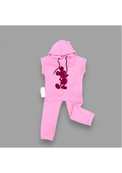 Litaetrend 3-4-5 Yaş Kapşonlu Payetli Mickey Desenli Kısa Kol 2li Kız Erkek Çocuk Takımı Pembe fiyatları
