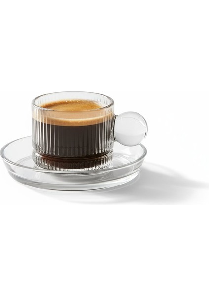 Line Çizgi Desen Cam 6 Kişilik Tabaklı Duble Türk Kahvesi Espresso Fincan Seti - 6 x 100 ml fırsatları