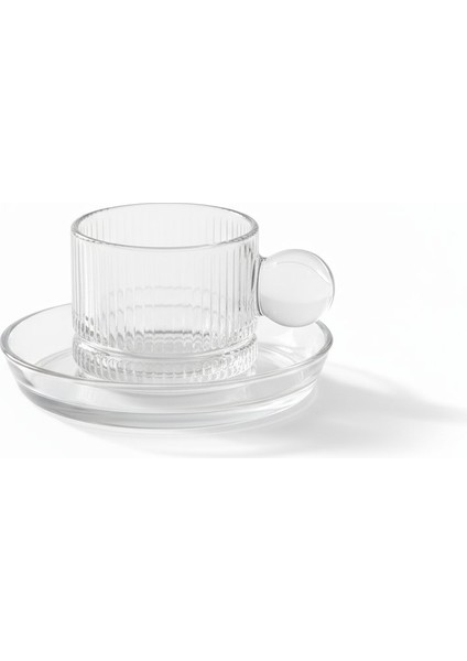 Line Çizgi Desen Cam 6 Kişilik Tabaklı Duble Türk Kahvesi Espresso Fincan Seti - 6 x 100 ml indirimleri