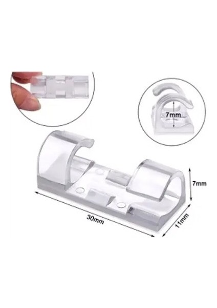 20&amp;apos;li Yapışkanlı Kablo Sabitleyici Şeffaf Klips (4915)