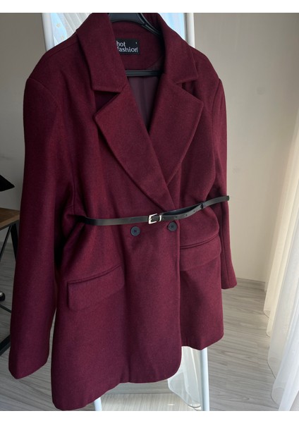 Bordo Kaşe Ceket Elbise