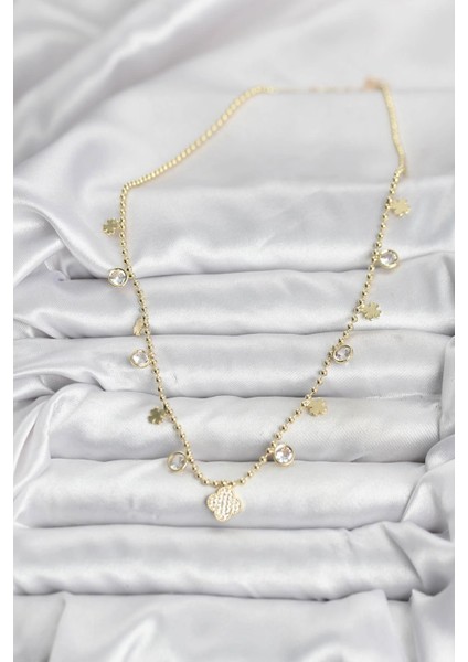 Pirinç Gold Renk Yonca Model Kadın Kolye fiyatları