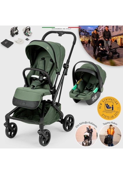 Rotativo Çift Yönlü Kabin Tipi Travel Bebek Arabası Yeşil