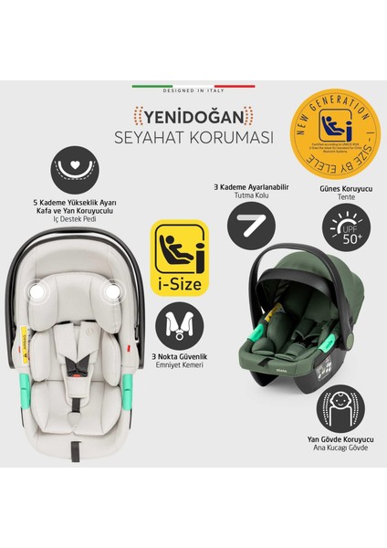 Rotativo Çift Yönlü Kabin Tipi Travel Bebek Arabası Yeşil