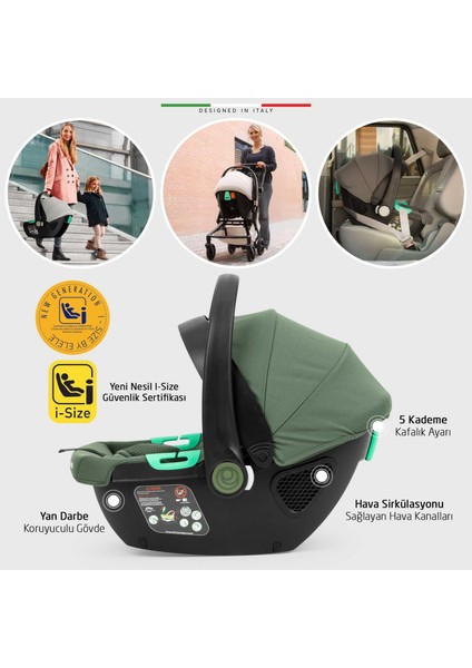 Rotativo Çift Yönlü Kabin Tipi Travel Bebek Arabası Yeşil