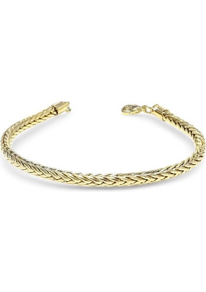 Oval Kral Bakla Örgülü Sarı Çelik Zincir Bileklik 4mm 959CZB1D46