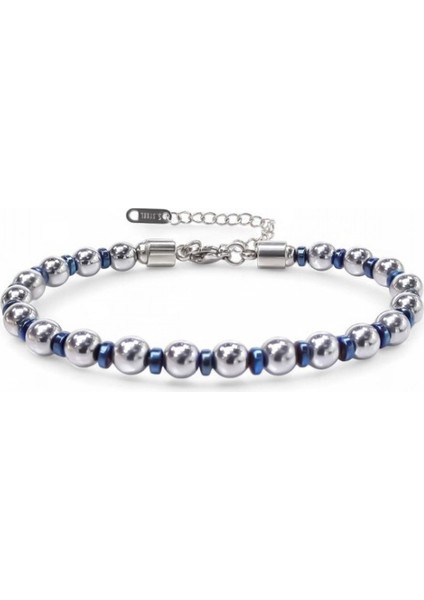 Gümüş ve Mavi Renkli Hematit Ayaranabilir Çelik Zincir Bileklik 9592B10D8
