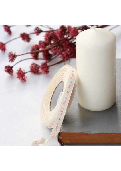 Pamuk Şerit, Kırmızı With Love, 1 cm 20 Metre