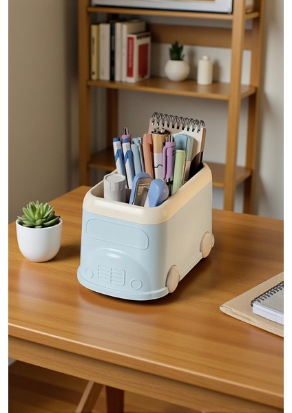 Retro Otobüs Kalemlik ve Masaüstü Organizer - Pastel Mavi (19X12X11 Cm) modelleri