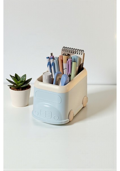 Retro Otobüs Kalemlik ve Masaüstü Organizer - Pastel Mavi (19X12X11 Cm) fırsatları