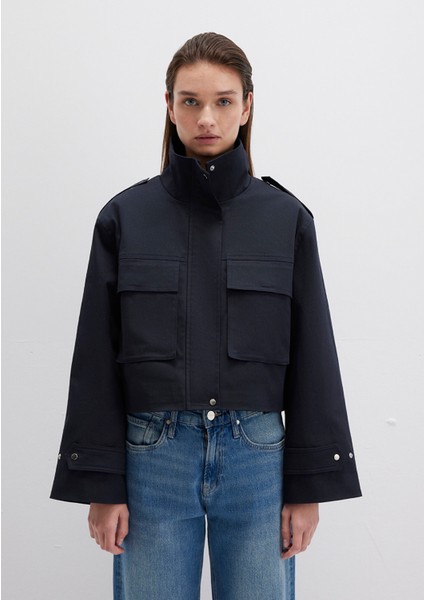 Dik Yaka Kısa Lacivert Ceket 1110708-70497 fırsatları