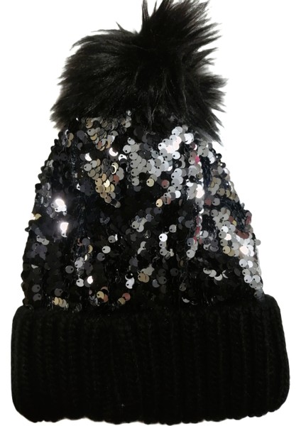 Kadın Pullu Işıltılı Ponponlu Triko Örgü Bere Standart modelleri