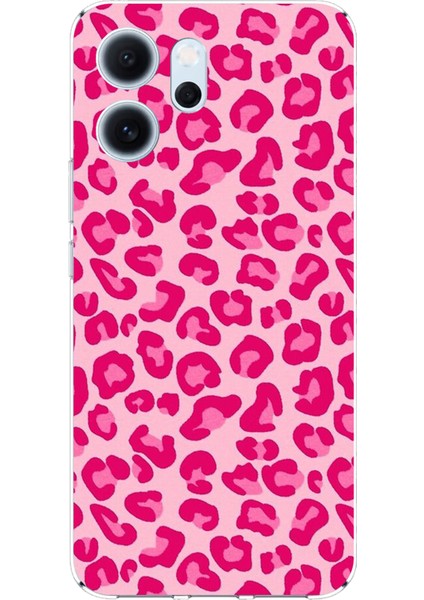 Oppo Reno 14F Uyumlu Pembe Leopar Tasarımlı Baskılı Silikon Kılıf