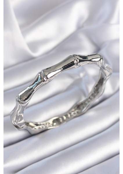 Pirinç Gümüş Renk Bambu Model Kadın Bileklik - TJ-BB6412