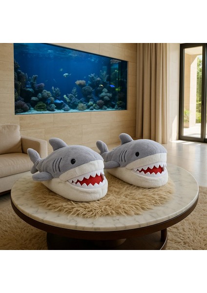 Unisex Köpek Balığı Fiğürlü Ev Içi Ayakkabı Ev Botu Panduf