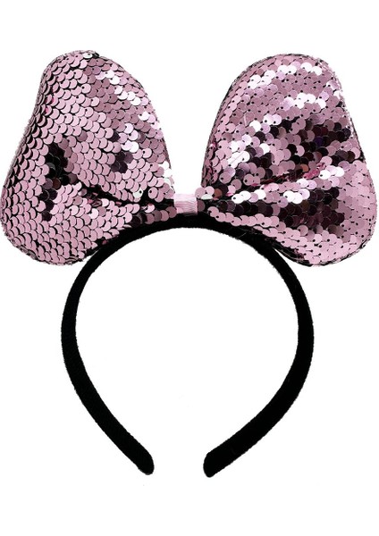 Renk Değiştiren Pullu Payetli Fiyonk Parti Tacı Pembe Gümüş Renk 20X16 cm