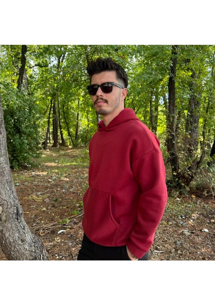Erkek 3 Iplik Basic Oversize Kanguru Cepli Kapüşonlu Sweatshirt fiyatları
