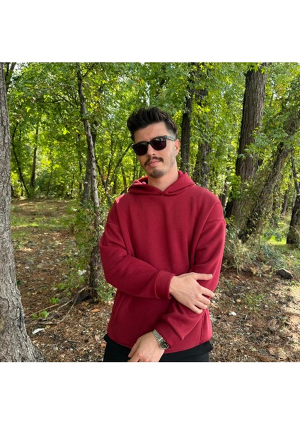 Erkek 3 Iplik Basic Oversize Kanguru Cepli Kapüşonlu Sweatshirt indirimleri