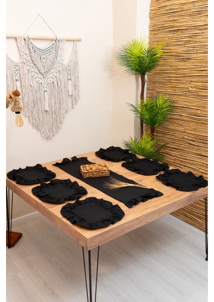 Lira | Siyah 7 Parça Fırfırlı Sofra Sunum Seti 40 x 110 fırsatları