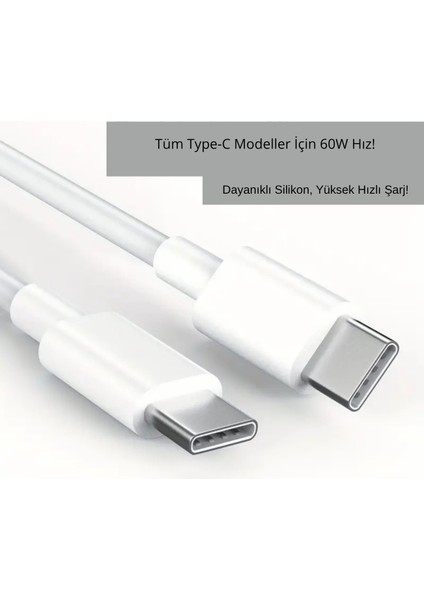 60W Type-C To Type-C Hızlı Şarj ve Data Kablosu Silikon Xiaomi, Samsung, Iphone Uyumlu 1 Metre