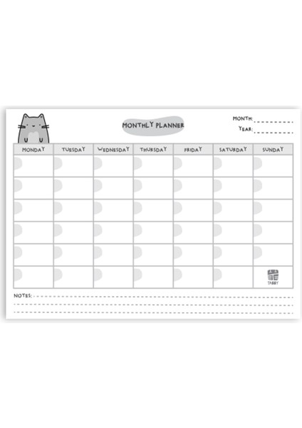 Sevimli Kedi Aylık Planlayıcı 12 Adet Gri - Ingilizce