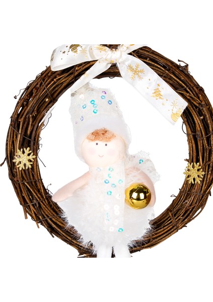 Yılbaşı Süsü, Kapı Çelengi, Gold-Beyaz - Peri Figürlü, 20X30 cm fiyatları