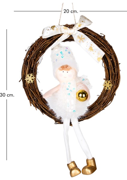 Yılbaşı Süsü, Kapı Çelengi, Gold-Beyaz - Peri Figürlü, 20X30 cm modelleri
