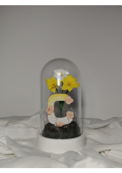 Dekoratif Ledli Ç Harfi, Ç Harfli Özel Çiğdem Çiçekli Teraryum Fanus, Hediyelik Fanus modelleri