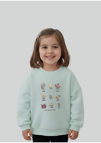 Kız Çocuk Çiçek Nakışlı Sweatshirt