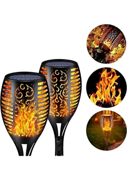 2 Adet Alev Efektli Solar LED Güneş Enerjili Bahçe Lambası Aydınlatması Armatür 51 cm modelleri
