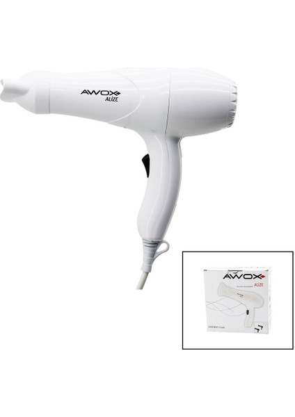 Awox Alize Beyaz Saç Kurutma - Fön Makinesi + Dar Şekillendirici Başlık 2 Kademe Isı Ayarı 1200W (5067)