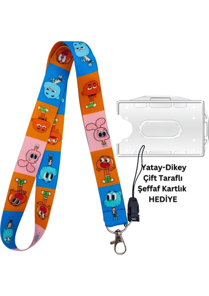 Renkli Gumball Kart Askısı Yaka Kartı Boyun Askı Ipi Telefon Askısı Yatay Dikey Kart Koruyucu