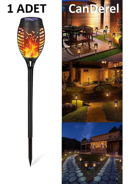 1 Adet Alev Efektli Solar LED Güneş Enerjili Bahçe Lambası Aydınlatması Armatür 51 cm