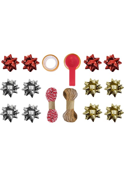 Hediye Paketleme Seti, 12 Adet Metalik Rafya- Twine Baker & Jüt Ip - 20M, 1 Adet Bant ve Makinesi