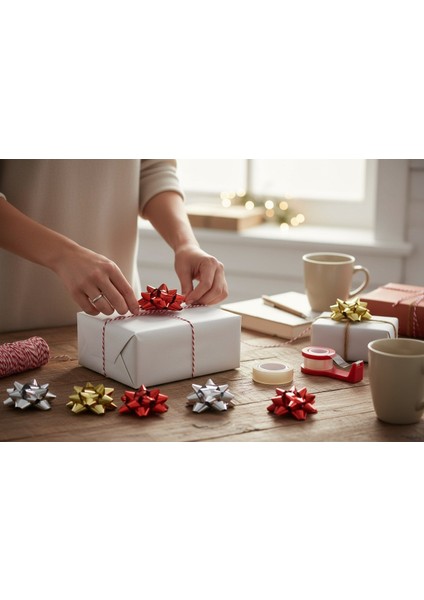 Hediye Paketleme Seti, 12 Adet Metalik Rafya- Twine Baker & Jüt Ip - 20M, 1 Adet Bant ve Makinesi fırsatları