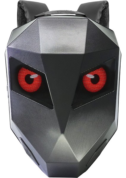 LED Kırmızı Göz Maskeli Akıllı Sırt Çantası - Sert Kasa, USB Şarj Girişli Teknolojik Çanta