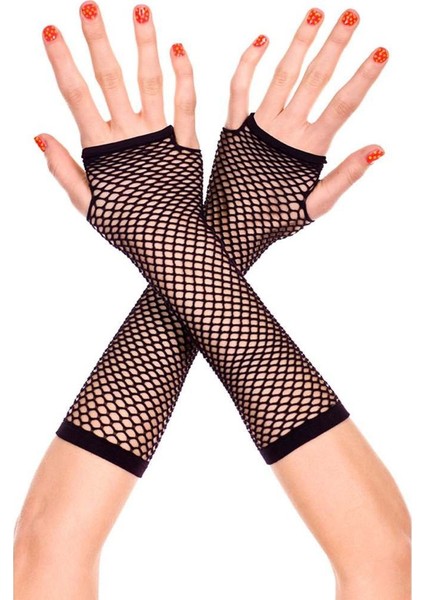 Siyah Renk Uzun File Eldiven - Örgü Eldiven Siyah Renk (5067)