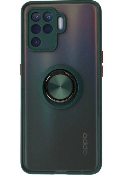 Oppo Reno 5 Lite Kılıf Montreal Yüzüklü Silikon Kapak - Yeşil (K95)