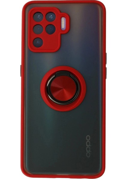 Oppo Reno 5 Lite Kılıf Montreal Yüzüklü Silikon Kapak - Kırmızı (K95)